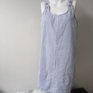 Simple Striped Smock Dress with Wooden Buttons SzL